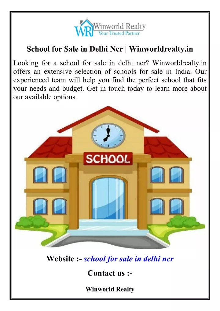 school for sale in delhi ncr winworldrealty in