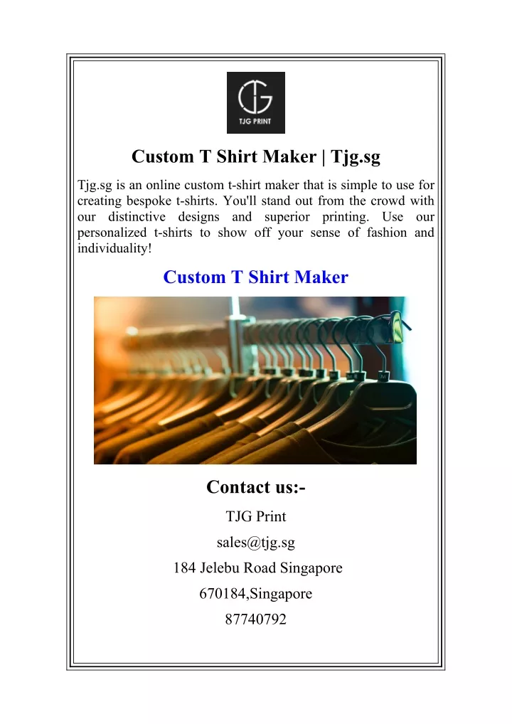 custom t shirt maker tjg sg