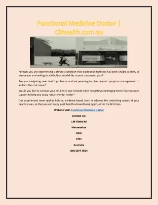 Functional Medicine Doctor | Ckhealth.com.au