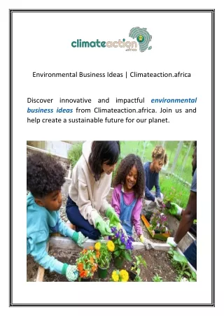 Environmental Business Ideas Climateaction.africa