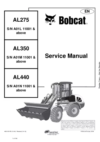 Bobcat AL275 Wheel Loader Service Repair Manual SN A01L11001 & above