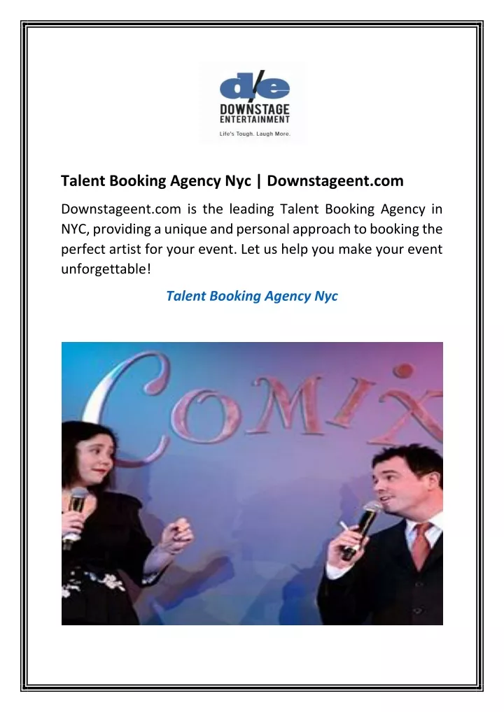 talent booking agency nyc downstageent com