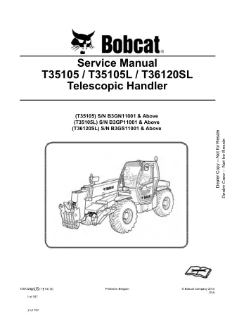 Bobcat T36120SL Telescopic Handler Service Repair Manual Instant Download (SN B3GS11001 and Above)