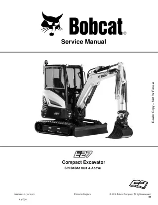 Bobcat E27 Compact Excavator Service Repair Manual (SN B4BA11001 and Above)