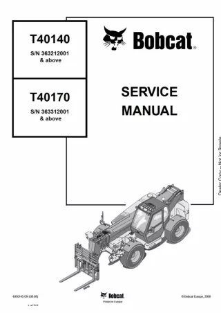 BOBCAT T40140 TELESCOPIC HANDLER Service Repair Manual Instant Download (SN 363212001 and Above)