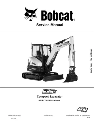 Bobcat E35Z Compact Excavator Service Repair Manual (SN – B3Y411001 and Above)