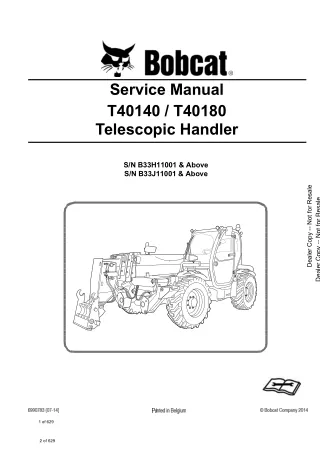 Bobcat T40140, T40180 Telescopic Handler Service Repair Manual Instant Download (SN B33H11001 and Above)