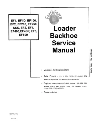 Bobcat EF1D EarthForce Loader Backhoe Service Repair Manual