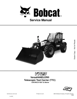 Bobcat V723 VersaHANDLER Telescopic Forklift Service Repair Manual (SN B4C311001 & Above)