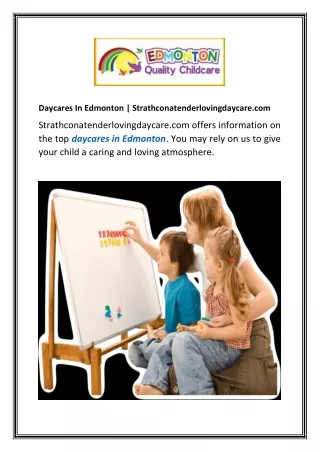 Daycares In Edmonton  Strathconatenderlovingdaycare.com