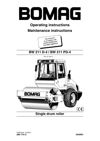 Bomag BW 211 D-4 Single Drum Roller Service Repair Manual
