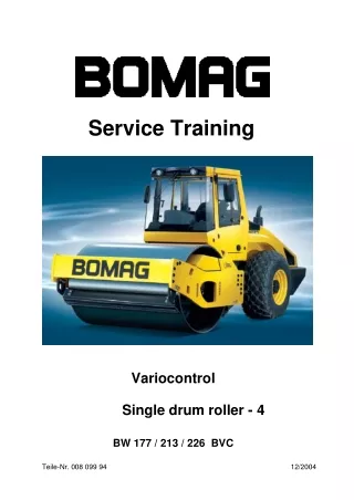 Bomag BW 213 Single Drum Roller Service Repair Manual