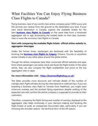What Facilities You Can Enjoy Flying Business Class Flights to Canada