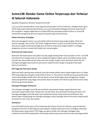 Sumo138- Bandar Game Online Terpercaya dan Terbesar di Seluruh Indonesia