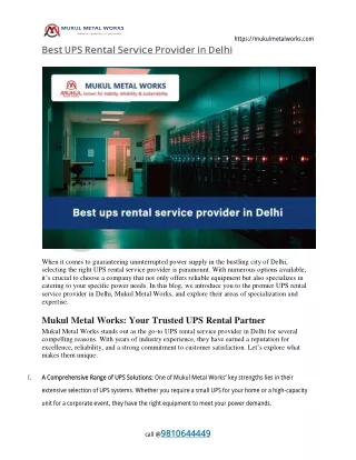 Best UPS Rental Service Provider in Delhi