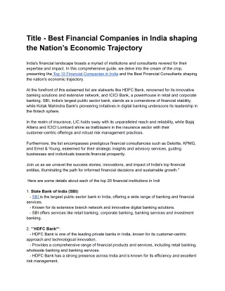 Best Financial companies in India