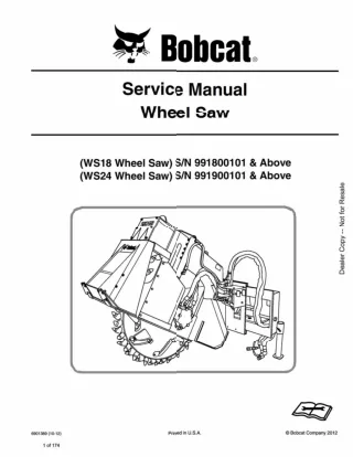 Bobcat WS18 Wheel Saw Service Repair Manual Instant Download SN 991800101 And Above