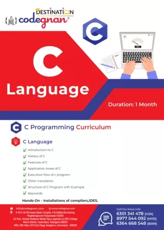 Codegnan, C Programming Language Training in Vijayawada