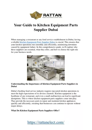 Premier Kitchen Equipment Parts Supplier in Dubai