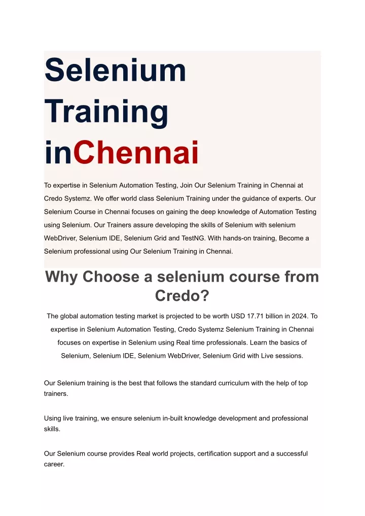 selenium training inchennai