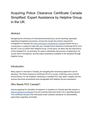Acquiring Police Clearance Certificate Canada Simplified_ Expert Assistance by Helpline Group in the UK