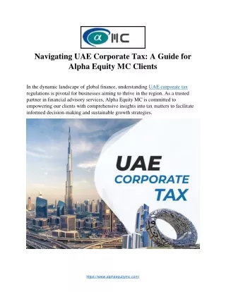 Navigating UAE Corporate Tax: A Guide for  Alpha Equity MC Clients