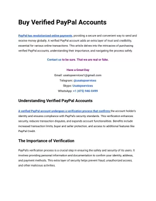 Best To  Buy Verified PayPal Accounts In This Time