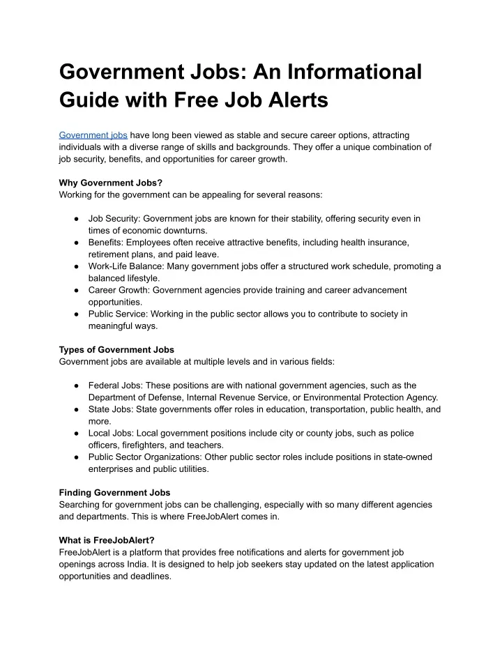 government jobs an informational guide with free