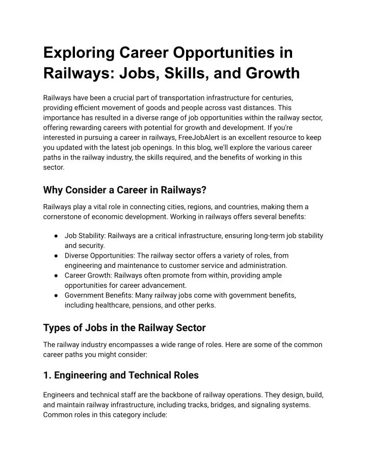 exploring career opportunities in railways jobs