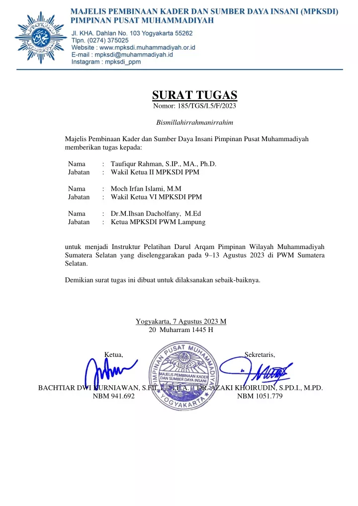 surat tugas nomor 185 tgs i 5 f 2023