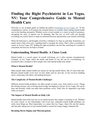 Finding the Right Psychiatrist in Las Vegas, NV Your Comprehensive Guide