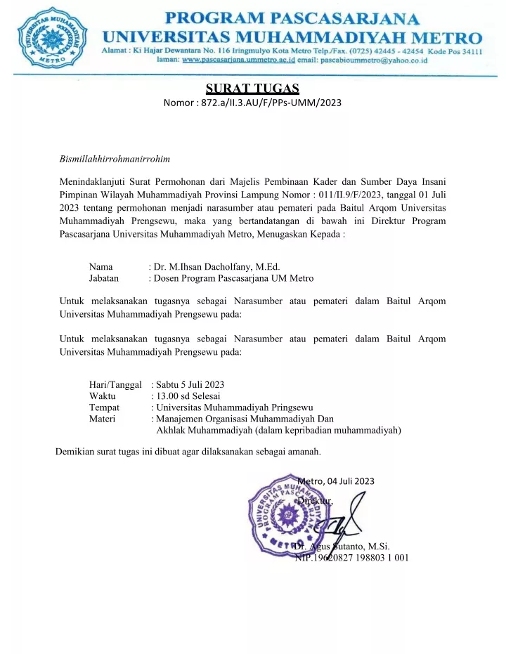 surat tugas nomor 872 a ii 3 au f pps umm 2023