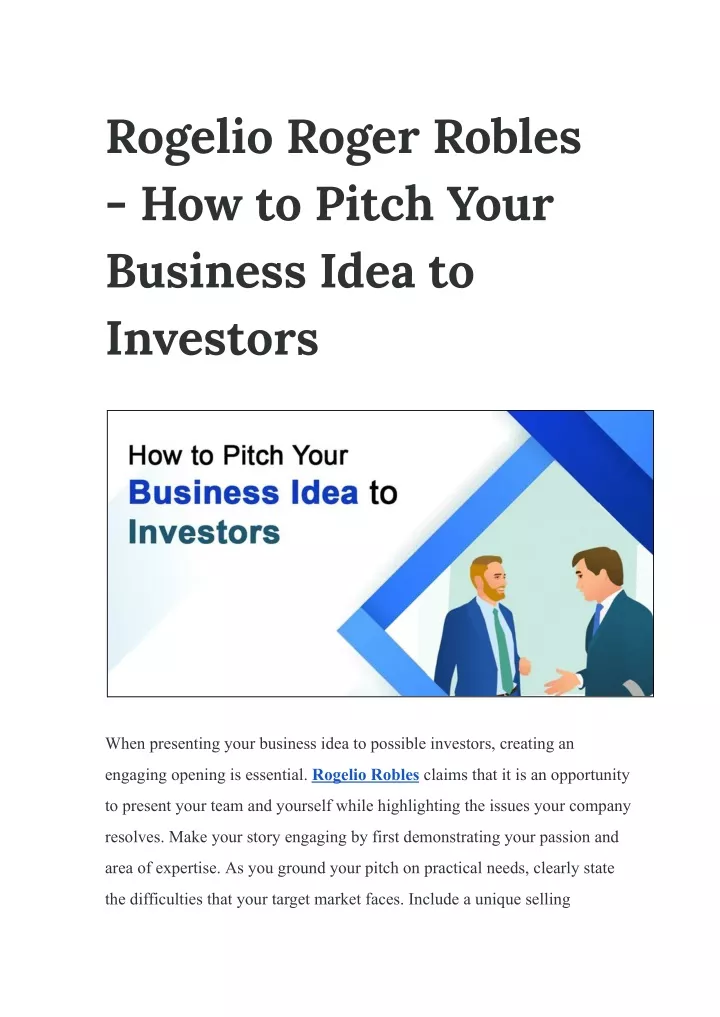 rogelio roger robles how to pitch your business