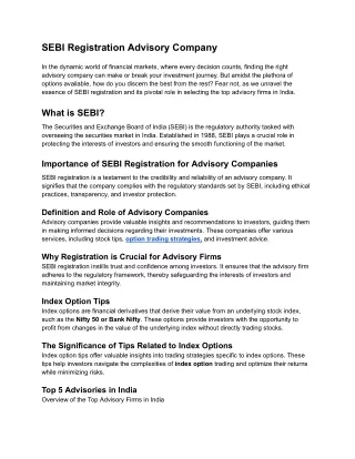 SEBI Registration Advisory Company