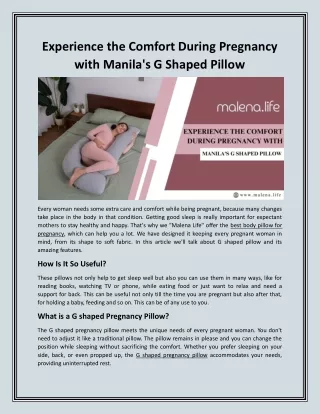 Experience the Comfort During Pregnancy with Manila's G Shaped Pillow