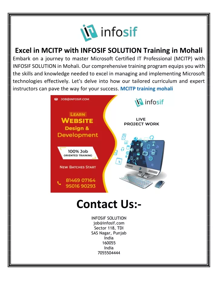 excel in mcitp with infosif solution training