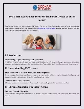 Top 5 ENT Issues Easy Solutions from Best Doctor of Ent in Jaipur