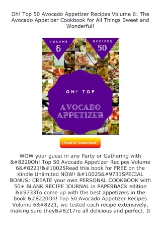 download⚡️ free (✔️pdf✔️) Oh! Top 50 Avocado Appetizer Recipes Volume 6: Th