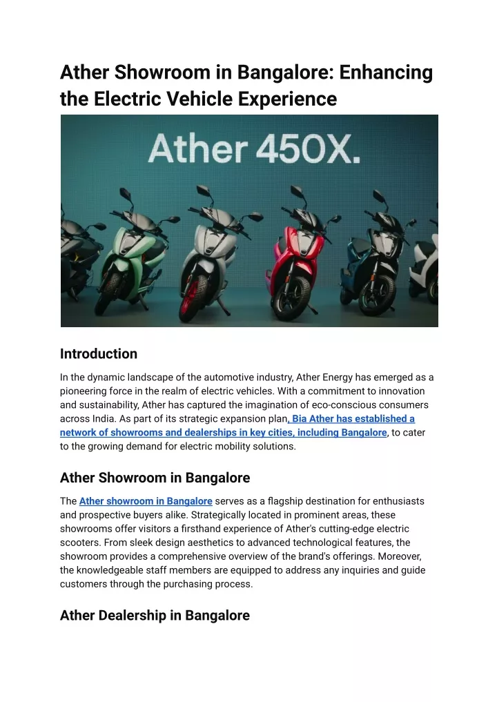 ather showroom in bangalore enhancing