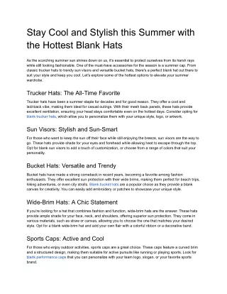 Stay Cool and Stylish this Summer with the Hottest Blank Hats