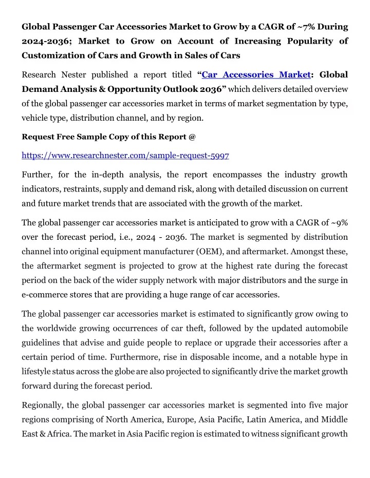 global passenger car accessories market to grow