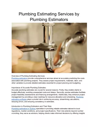 Plumbing Estimating Service by Plumbing Estimators