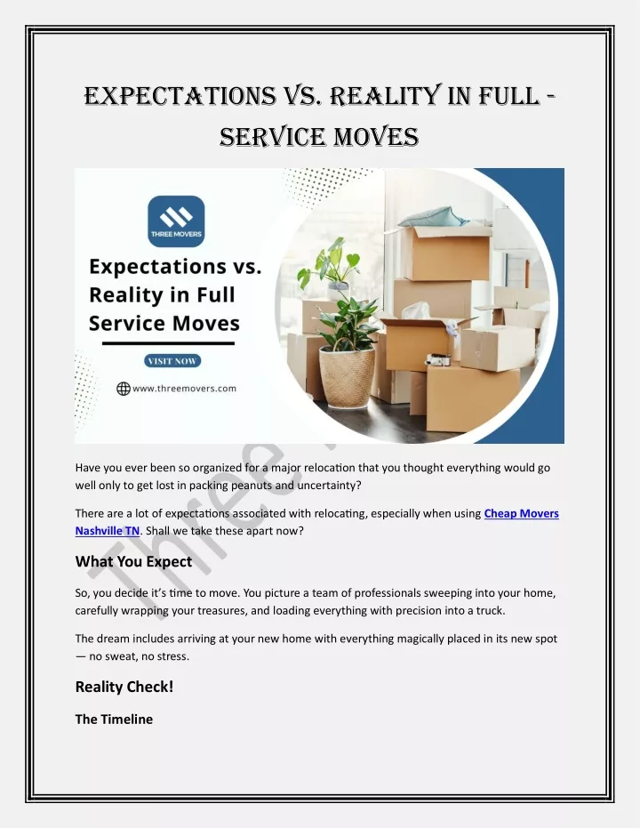 expectations vs reality in full service moves