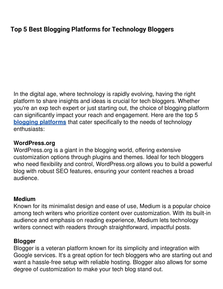 top 5 best blogging platforms for technology