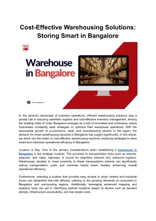 Cost-Effective Warehousing Solutions_ Storing Smart in Bangalore