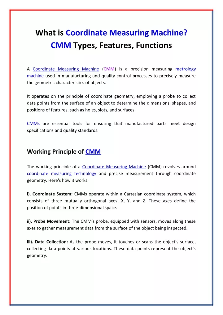 what is coordinate measuring machine cmm types