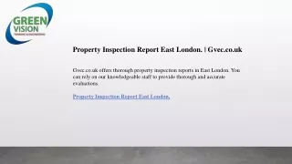 Property Inspection Report East London.  Gvec.co.uk