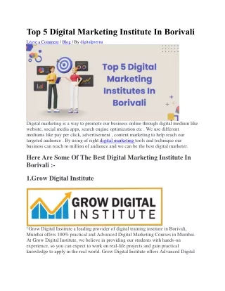 Top 5 Digital Marketing Institute In Borivali.