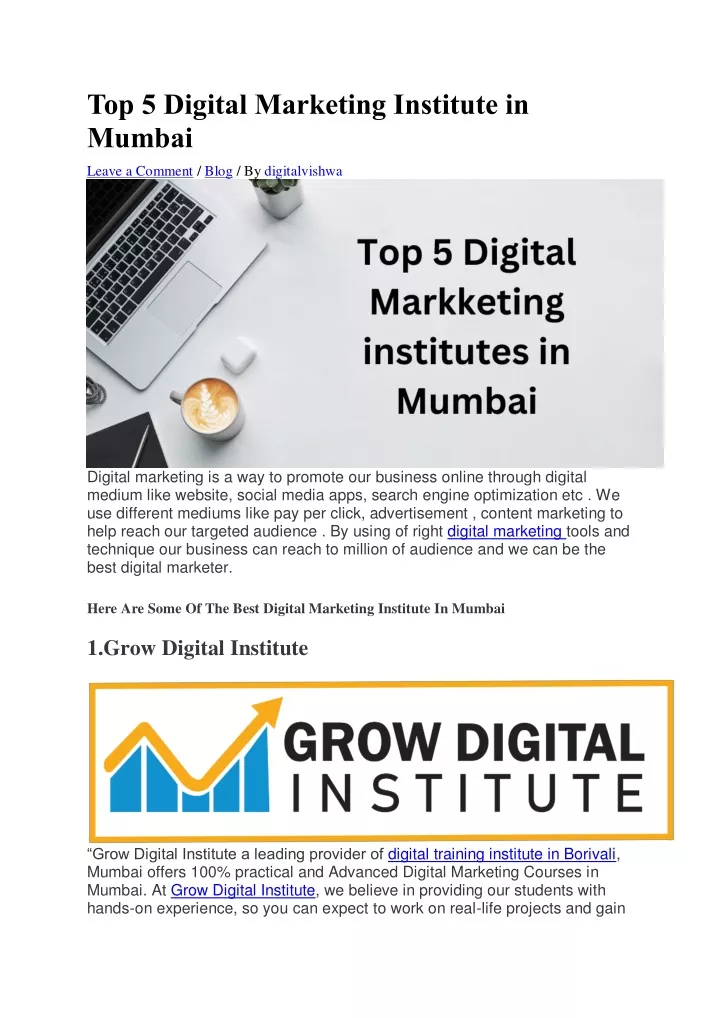 top 5 digital marketing institute in mumbai