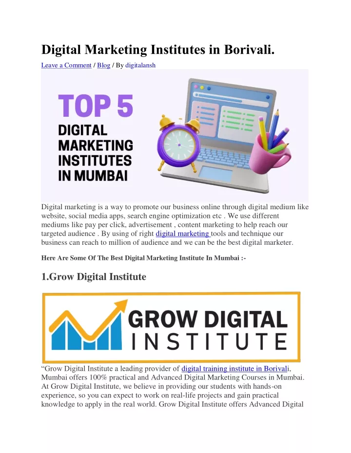 digital marketing institutes in borivali